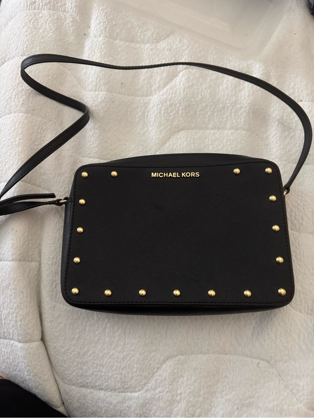 Michael Kors Black Crossbody with Gold Stud Accents